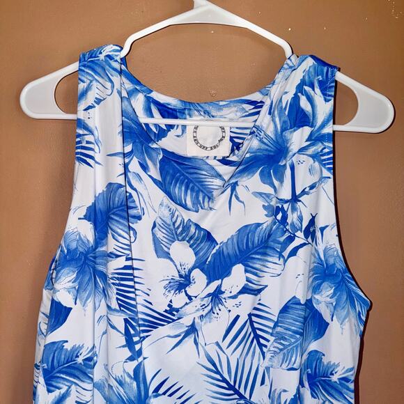 Women's Blue Floral Beach Coverall Maxi Dress - One Size - Picture 7 of 7